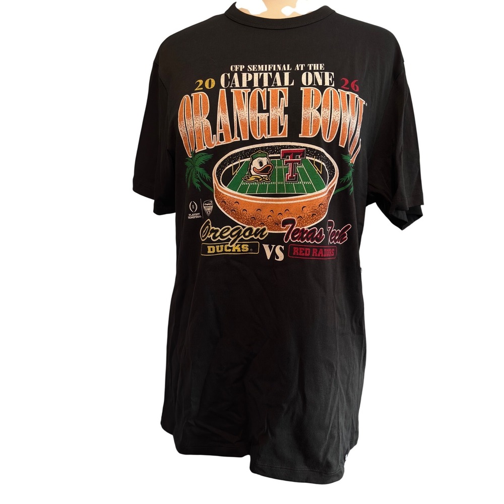 New 47 Brand Orange Bowl 2026 CFP OR Ducks vs TX Tech Red Raiders T Shirt Mens M